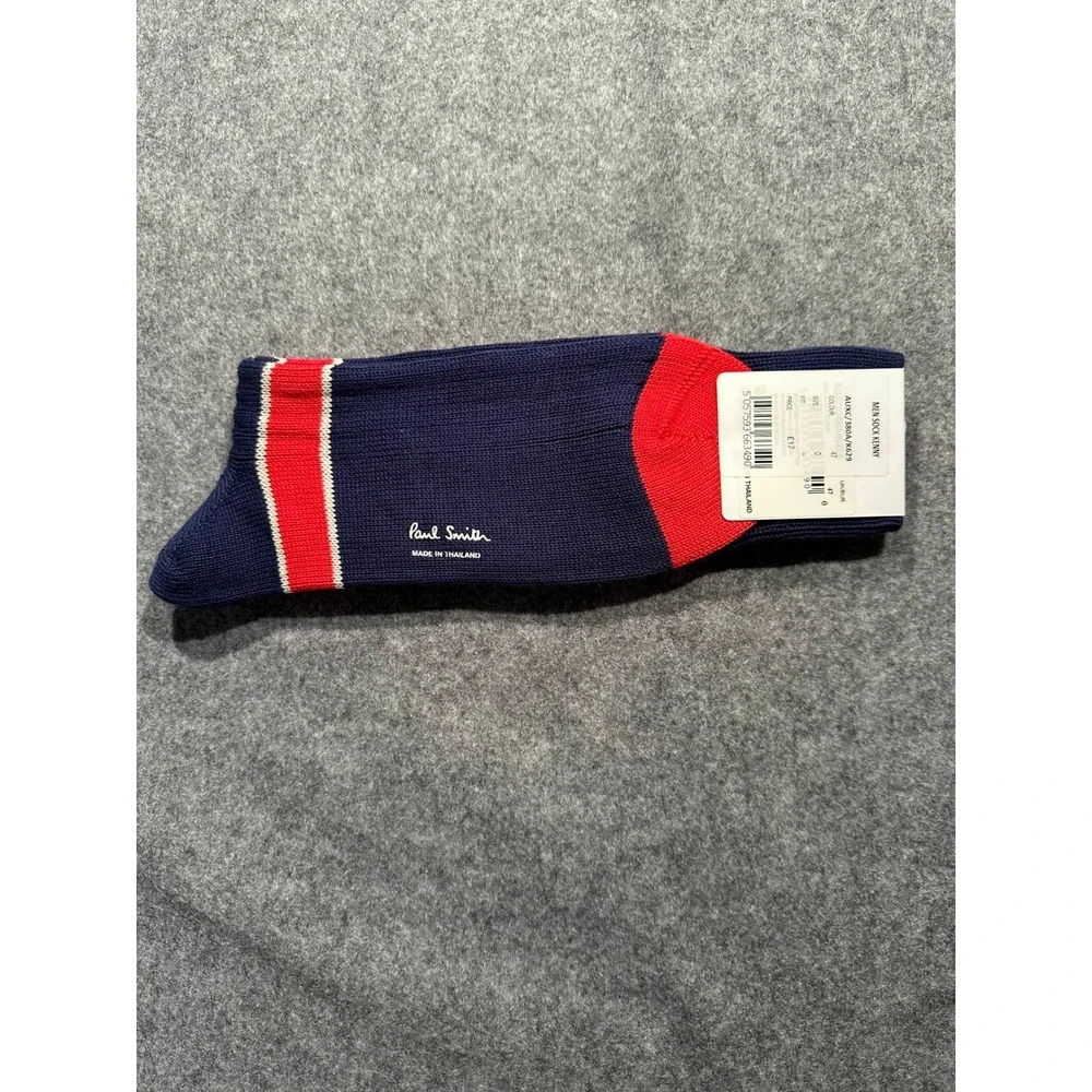 Paul Smith Men Sock Kenny Navy Blue Red White Striped Cotton AUXC/380A/K629